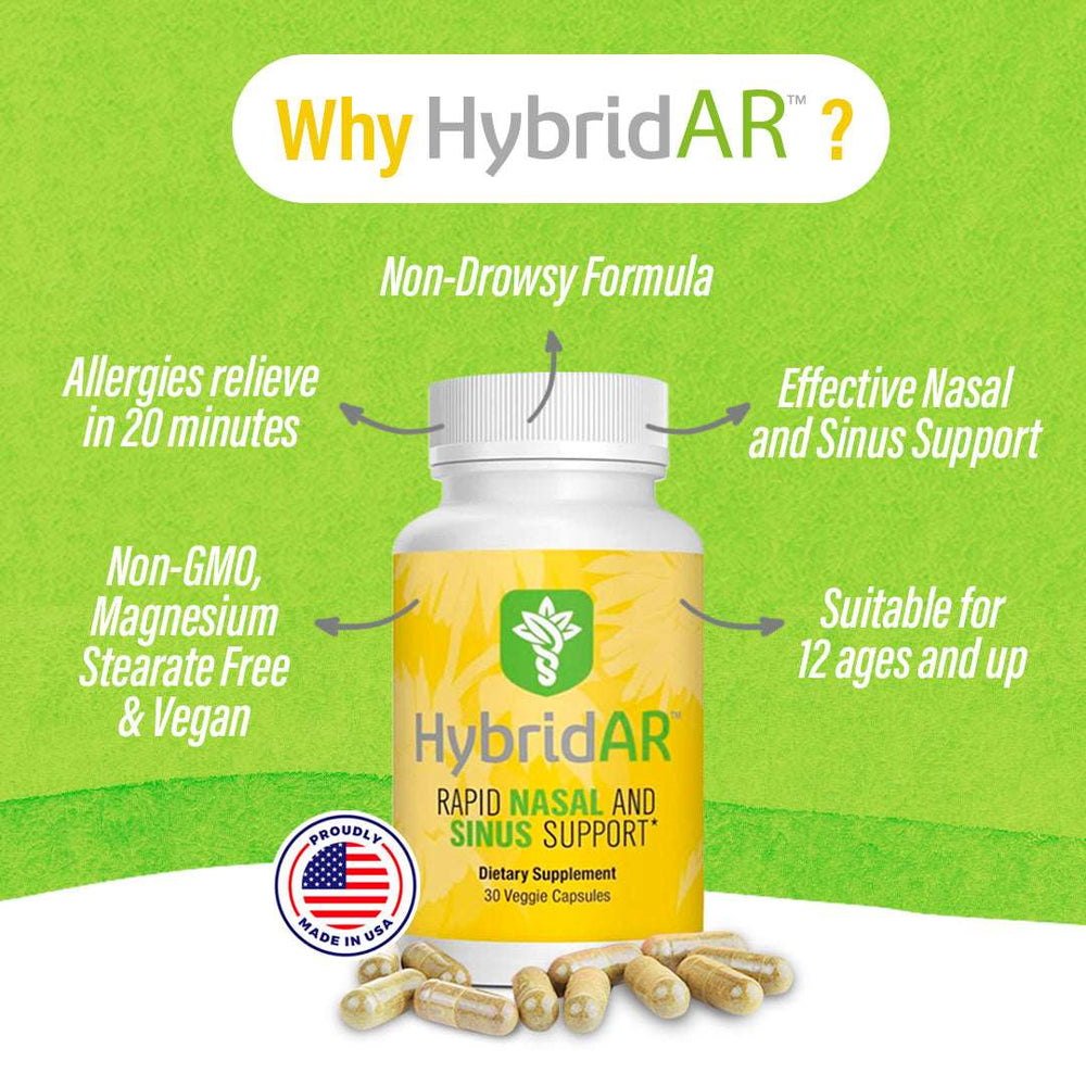 
                      
                        HybridAR Rapid Nasal & Sinus Support – All-Natural Pharmacist Formulated to Support Seasonal Allergies - Gluten-Free, Non-GMO, Vegan
                      
                    