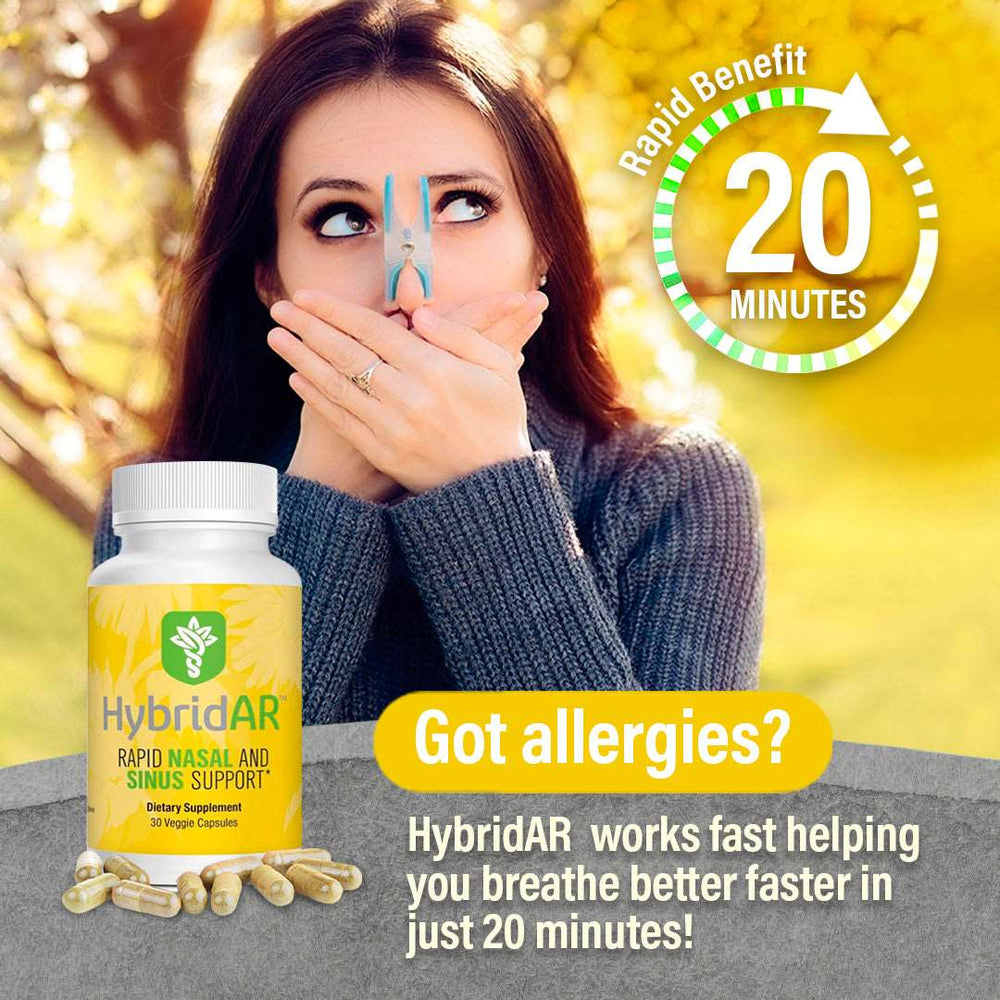 
                      
                        HybridAR Rapid Nasal & Sinus Support – All-Natural Pharmacist Formulated to Support Seasonal Allergies - Gluten-Free, Non-GMO, Vegan
                      
                    