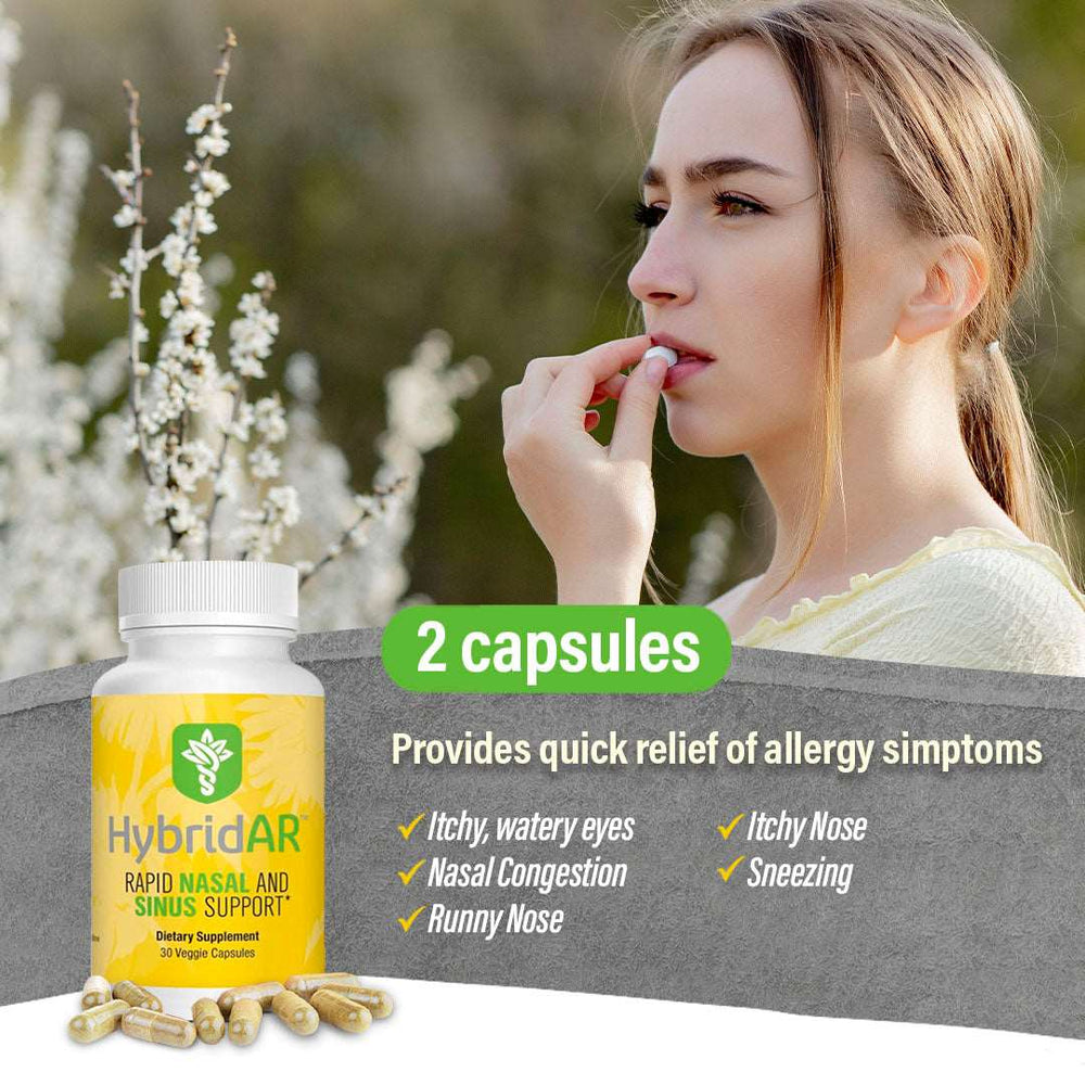 
                      
                        HybridAR Rapid Nasal & Sinus Support – All-Natural Pharmacist Formulated to Support Seasonal Allergies - Gluten-Free, Non-GMO, Vegan
                      
                    