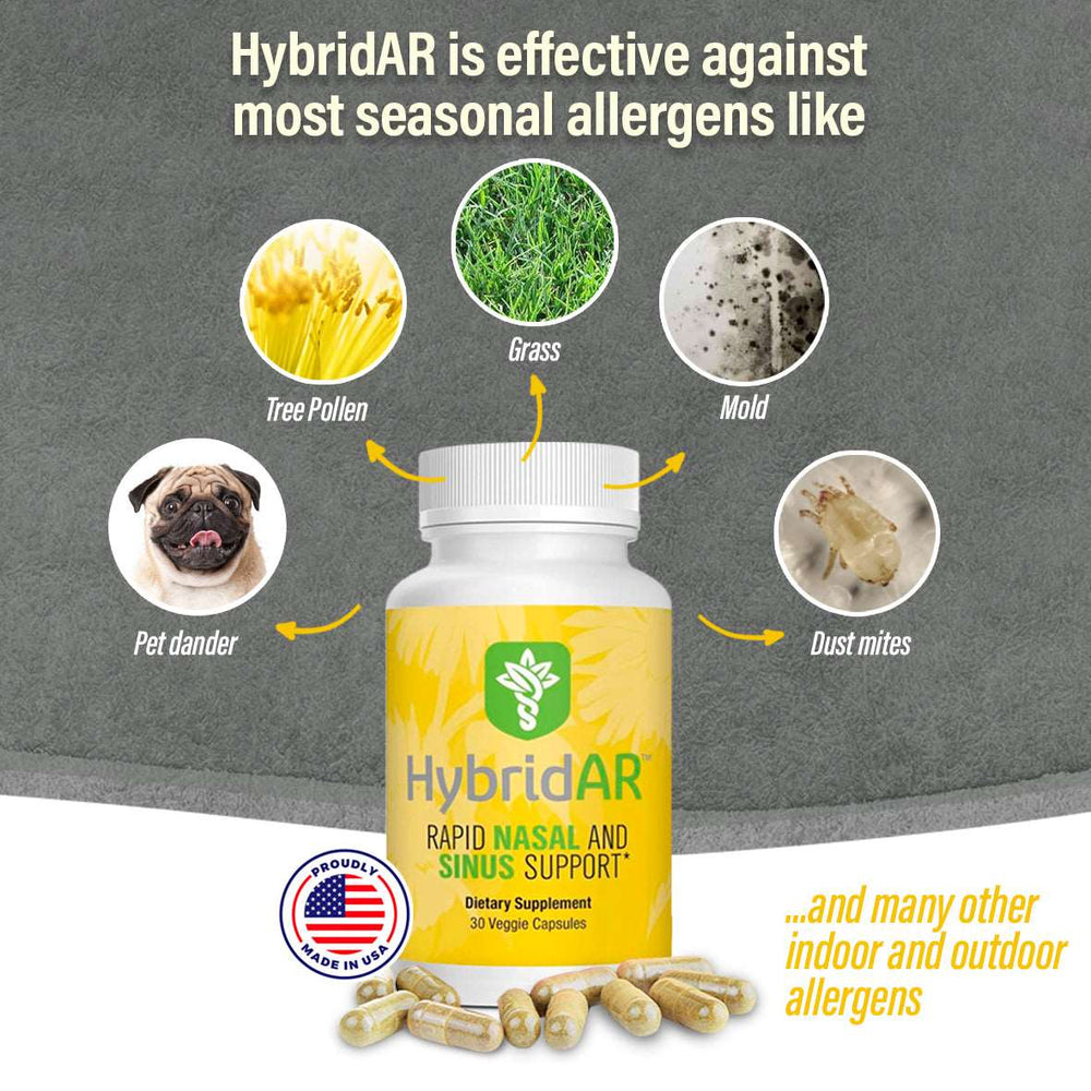 
                      
                        HybridAR Rapid Nasal & Sinus Support – All-Natural Pharmacist Formulated to Support Seasonal Allergies - Gluten-Free, Non-GMO, Vegan
                      
                    